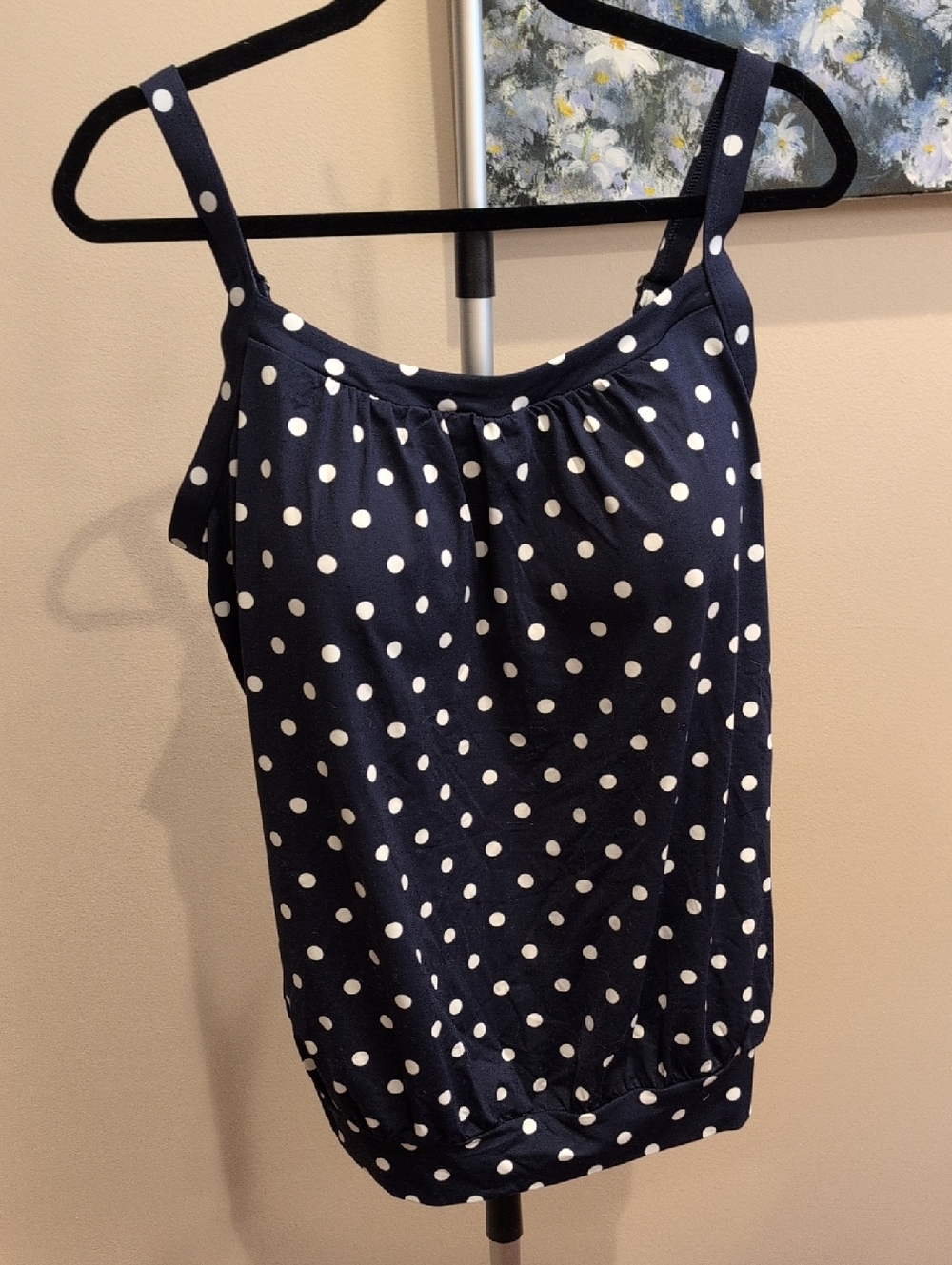Mastectomy Lands' End Navy Blue Polka Dot Tankini